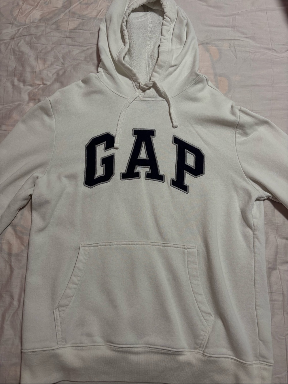 GAP Men's White Hoodie with Navy Lettering